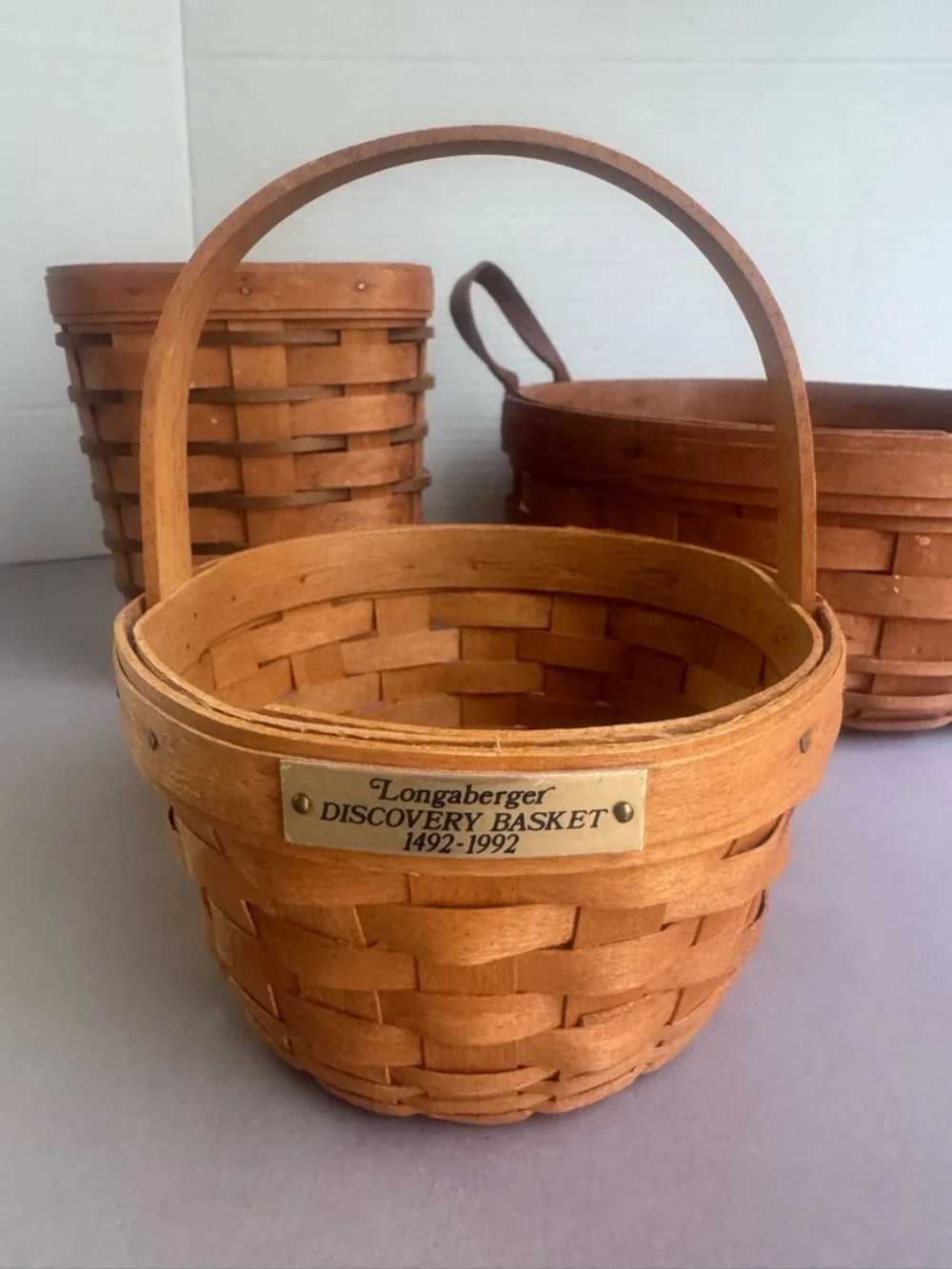 Longaberger Three-Piece Small Natural Brown Woven Basket Set - Picture 2 of 13